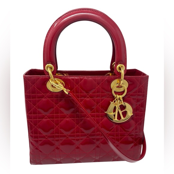 Dior Handbags - ❌SOLD❌ Christian Dior Red Patent Leather Medium Lady Dior Handbag